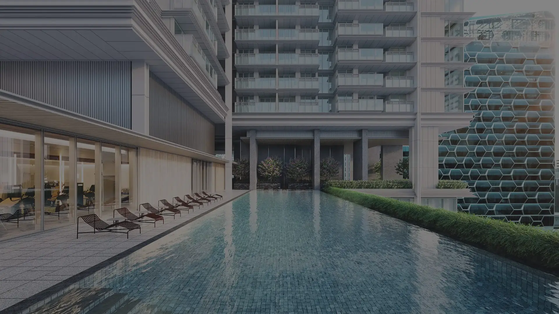 The 25-metre infinity pool on level 15 in the afternoon