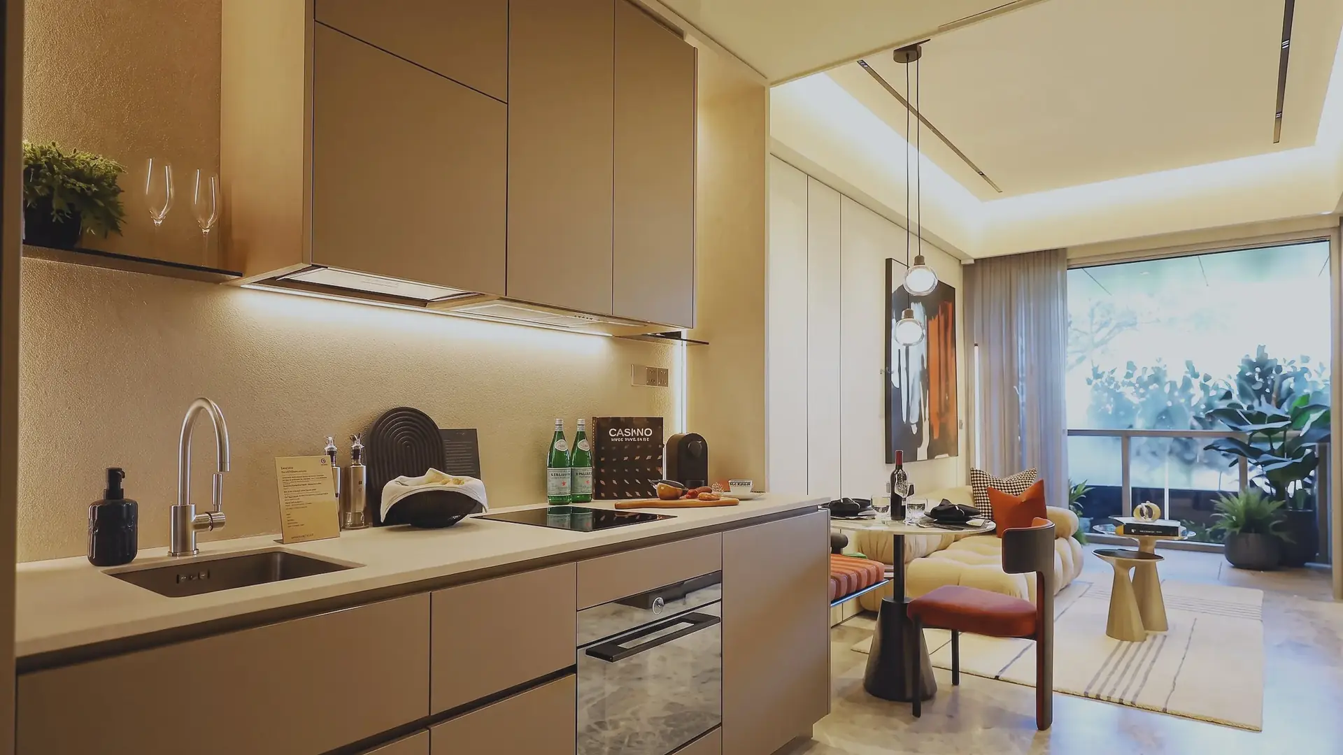 A one-bedroom kitchen and living space in the showflat